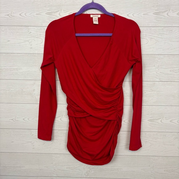 Sundance Tops - Sundance Red Long Sleeve Cross Front Ruched Blouse Size Small
